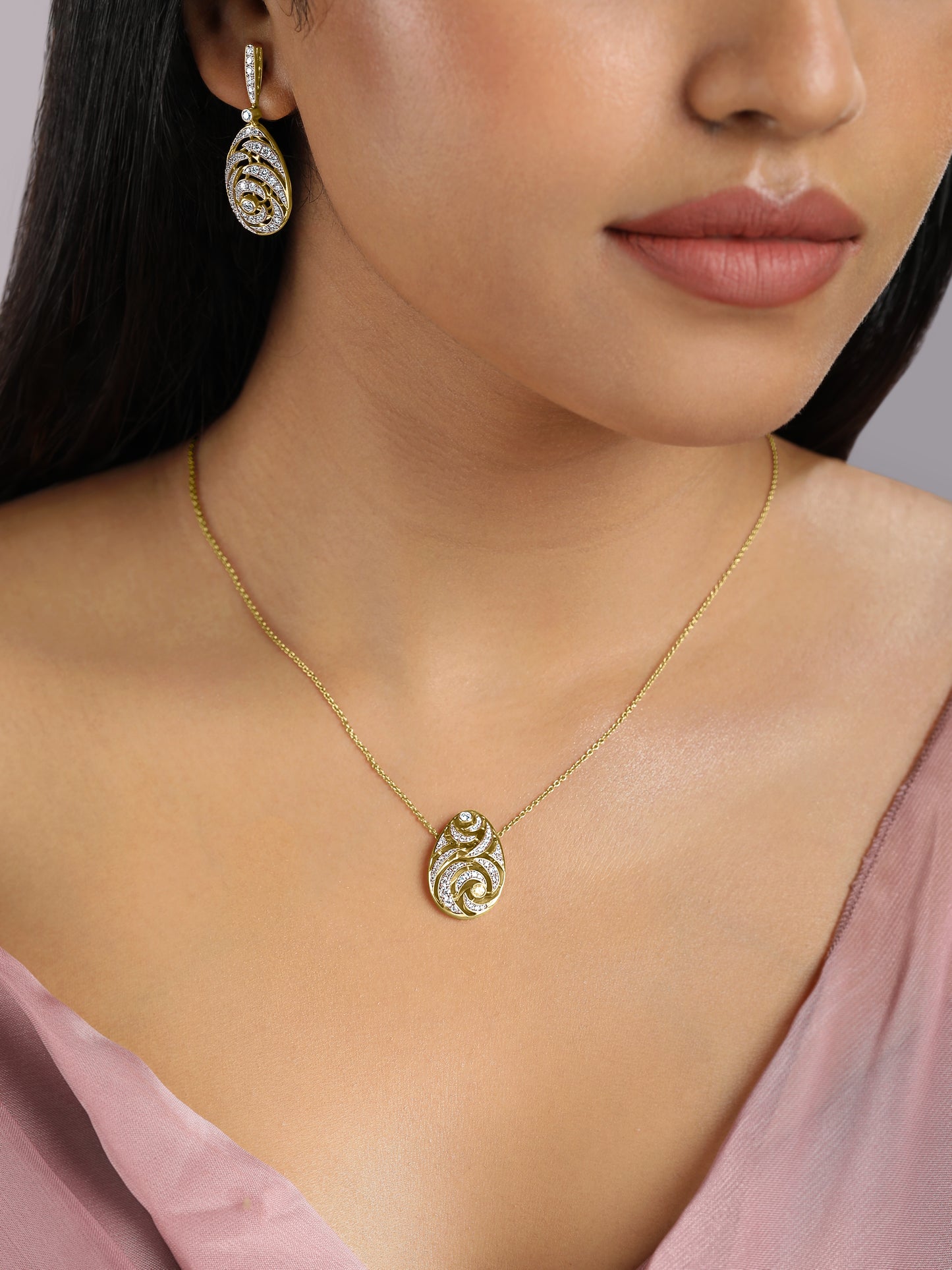 Swirl Drop Diamond Earrings