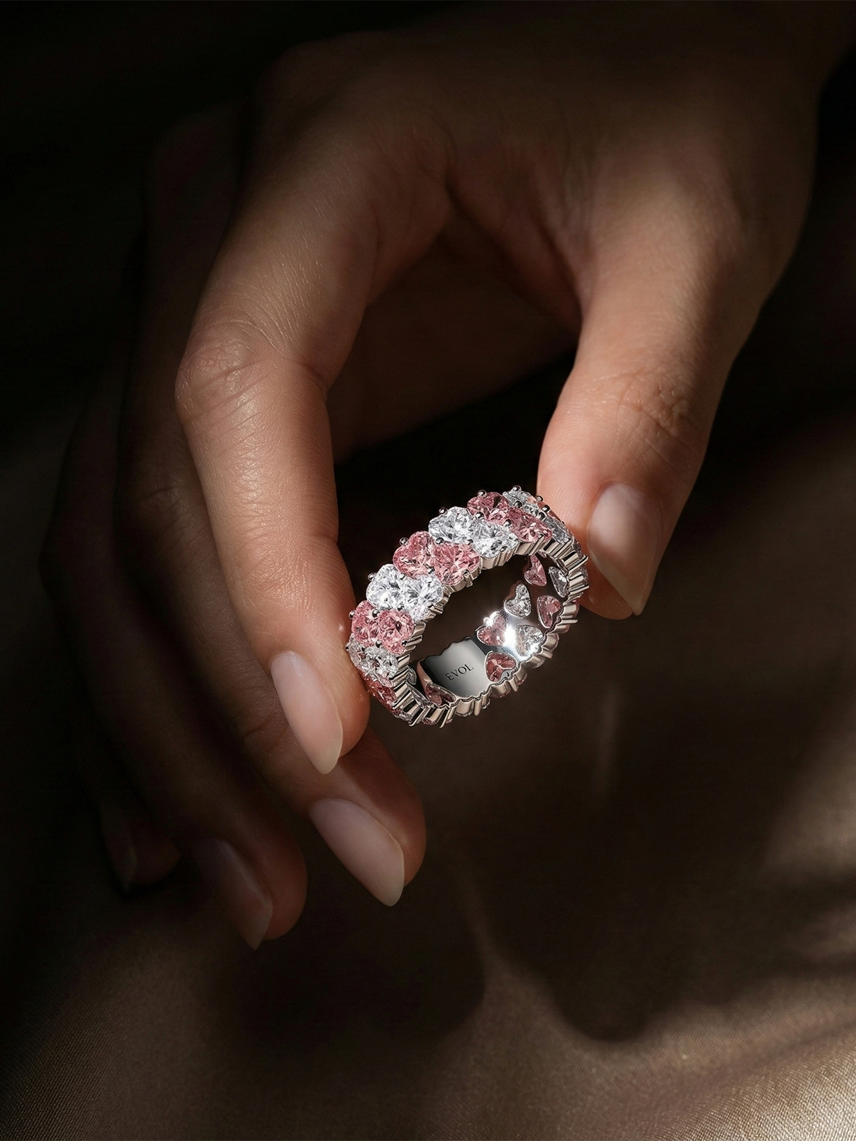 Twirling hearts diamond eternity ring