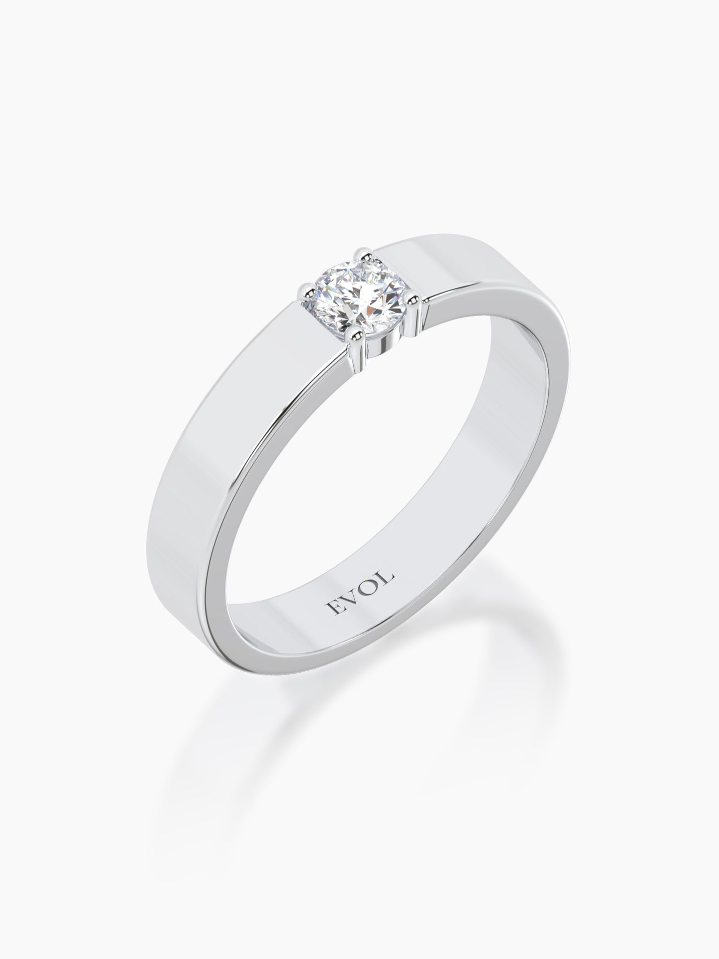 Flat Band Solitaire Ring