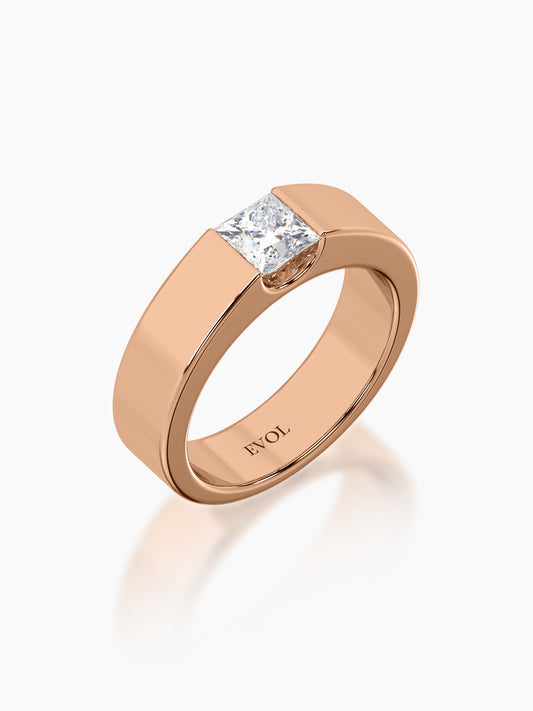 Flat Band Princess Solitaire Ring