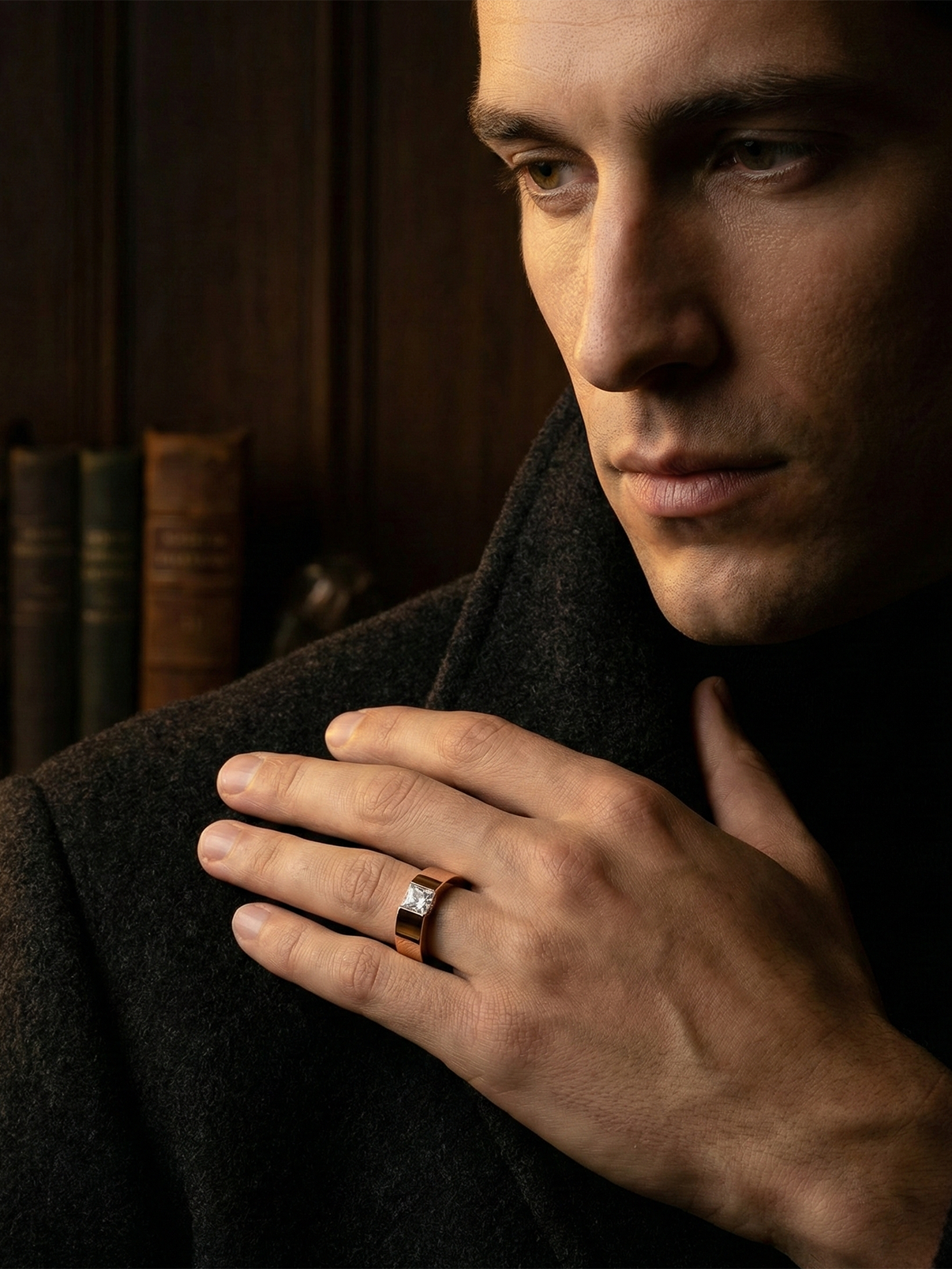 Flat Band Princess Solitaire Ring