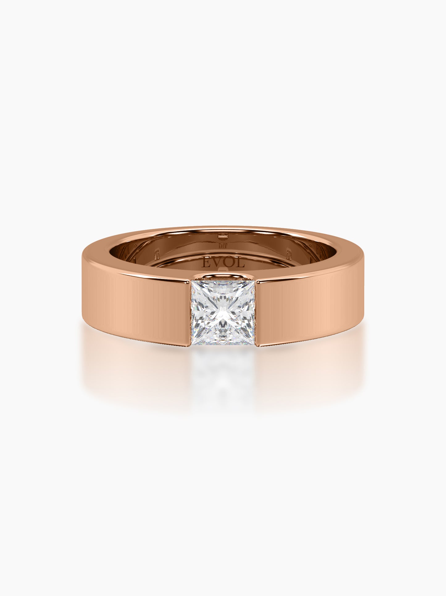 Flat Band Princess Solitaire Ring