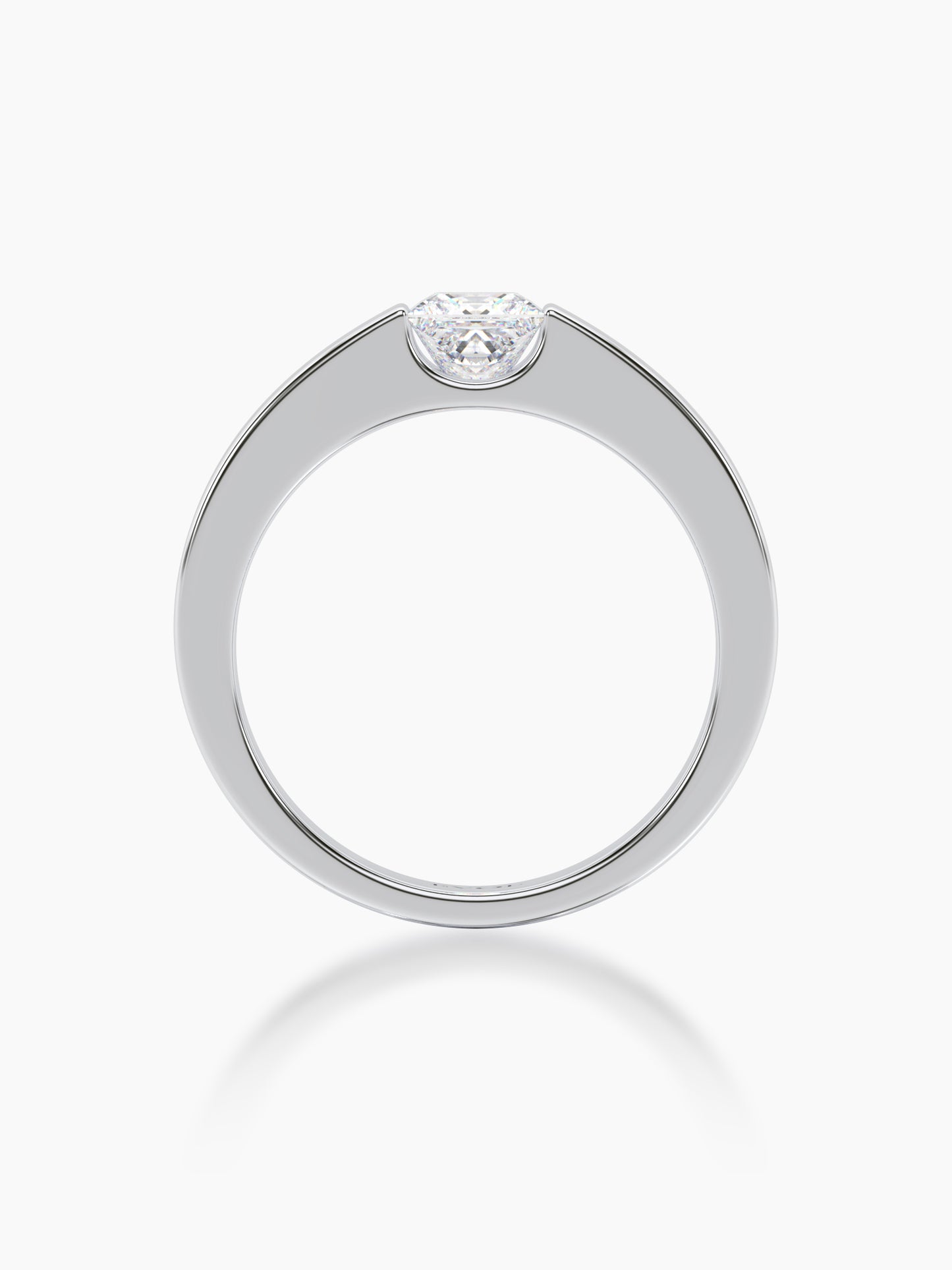 Flat Band Princess Solitaire Ring