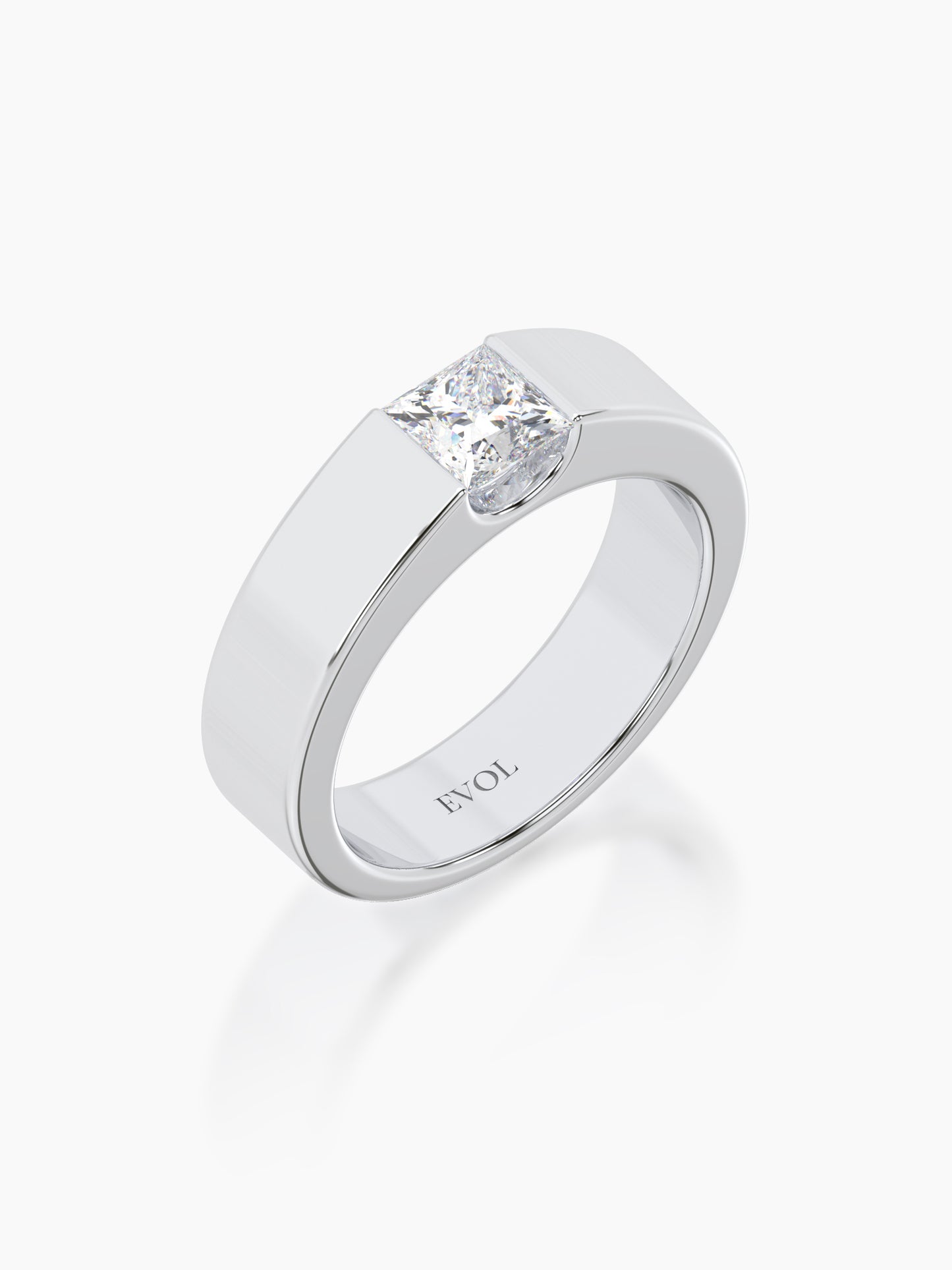 Flat Band Princess Solitaire Ring