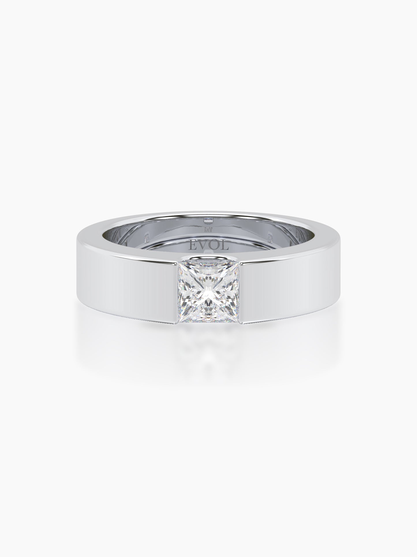 Flat Band Princess Solitaire Ring