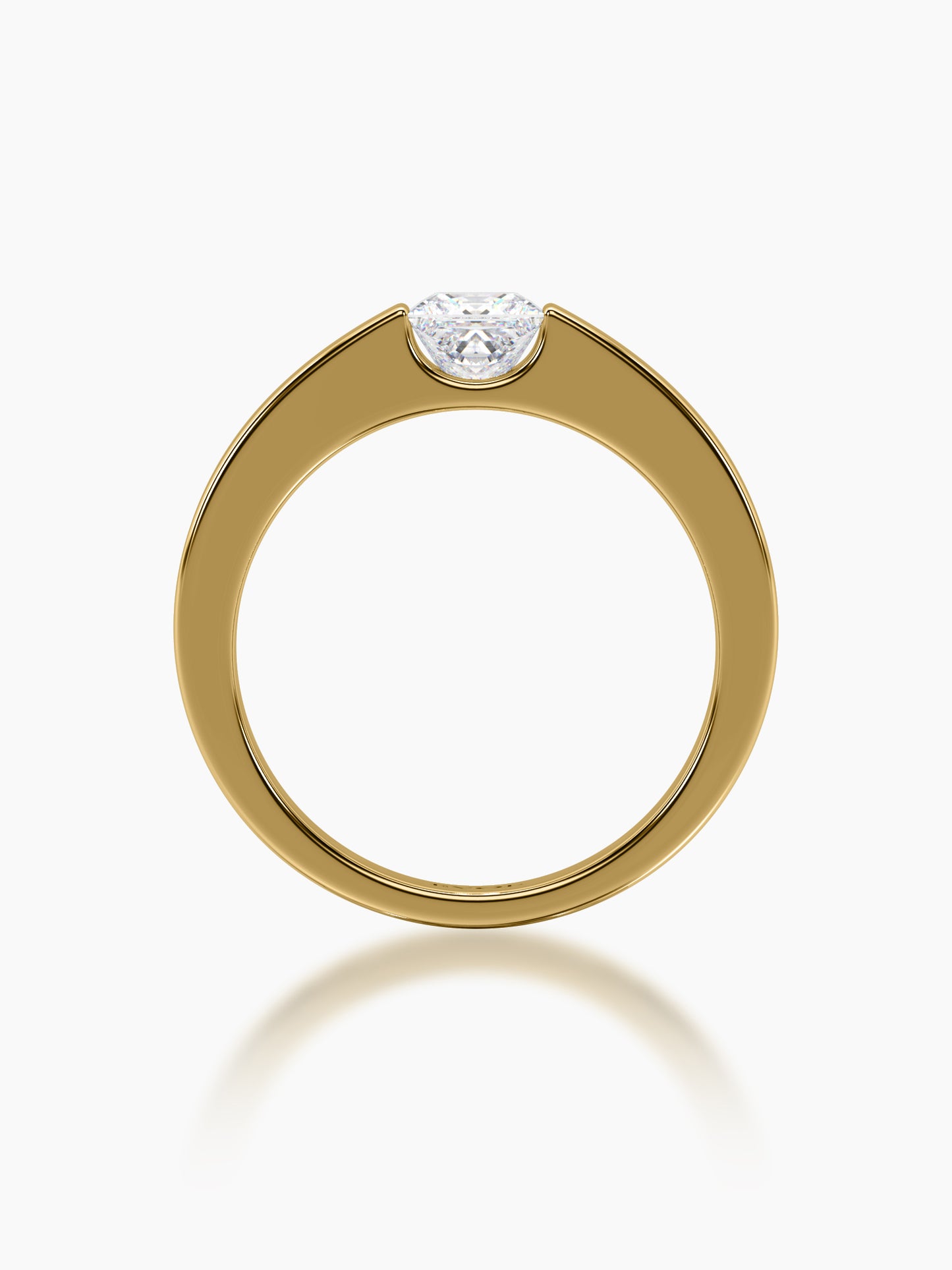 Flat Band Princess Solitaire Ring