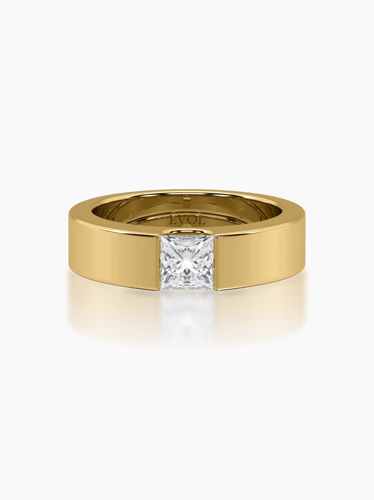 Flat Band Princess Solitaire Ring