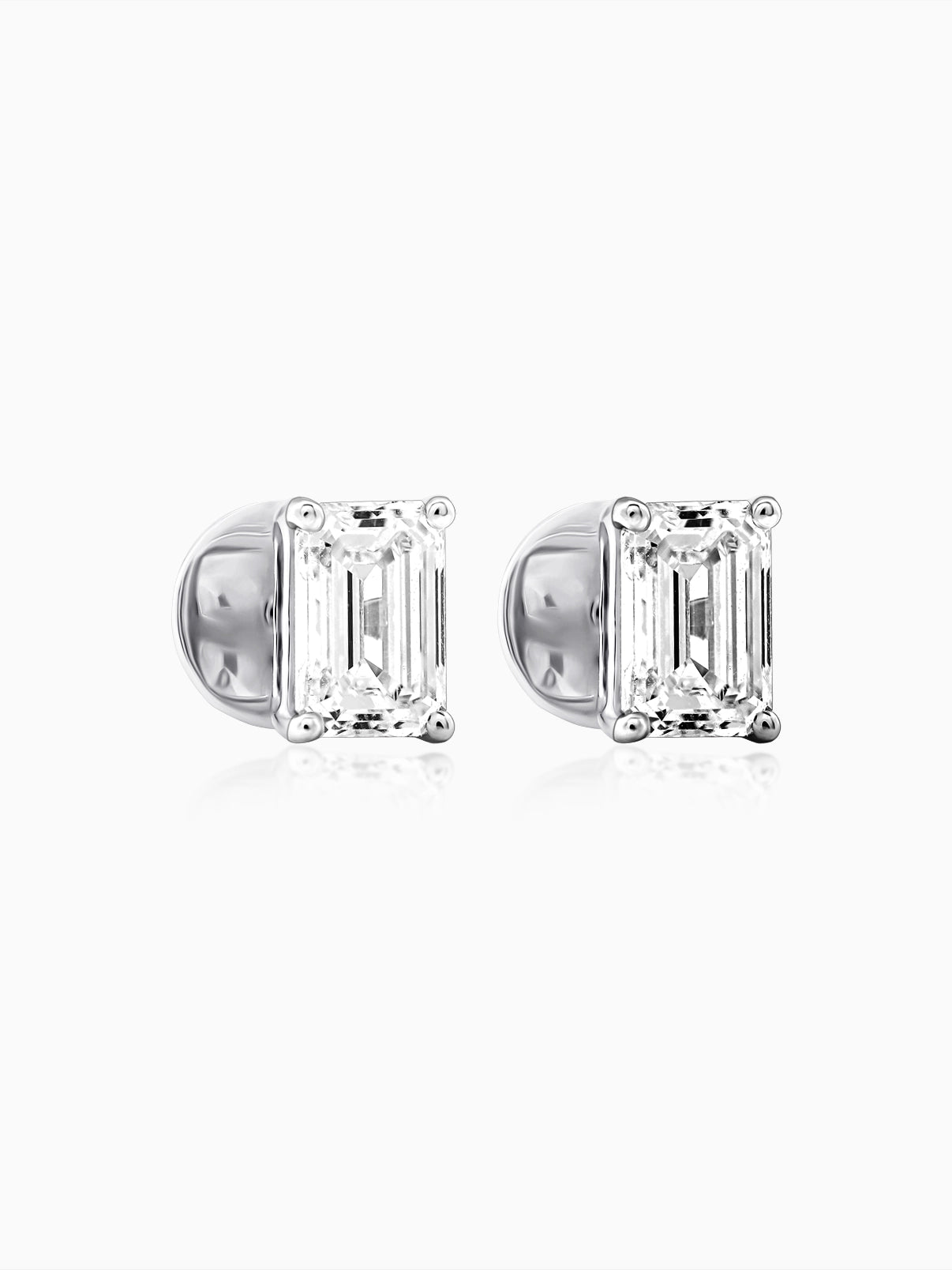 Emerald Cut Single Diamond Ear Studs