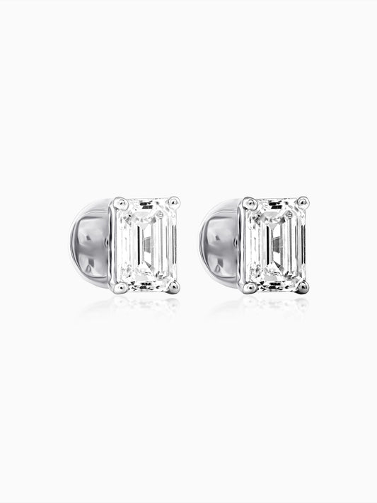 Emerald Cut Single Diamond Ear Studs