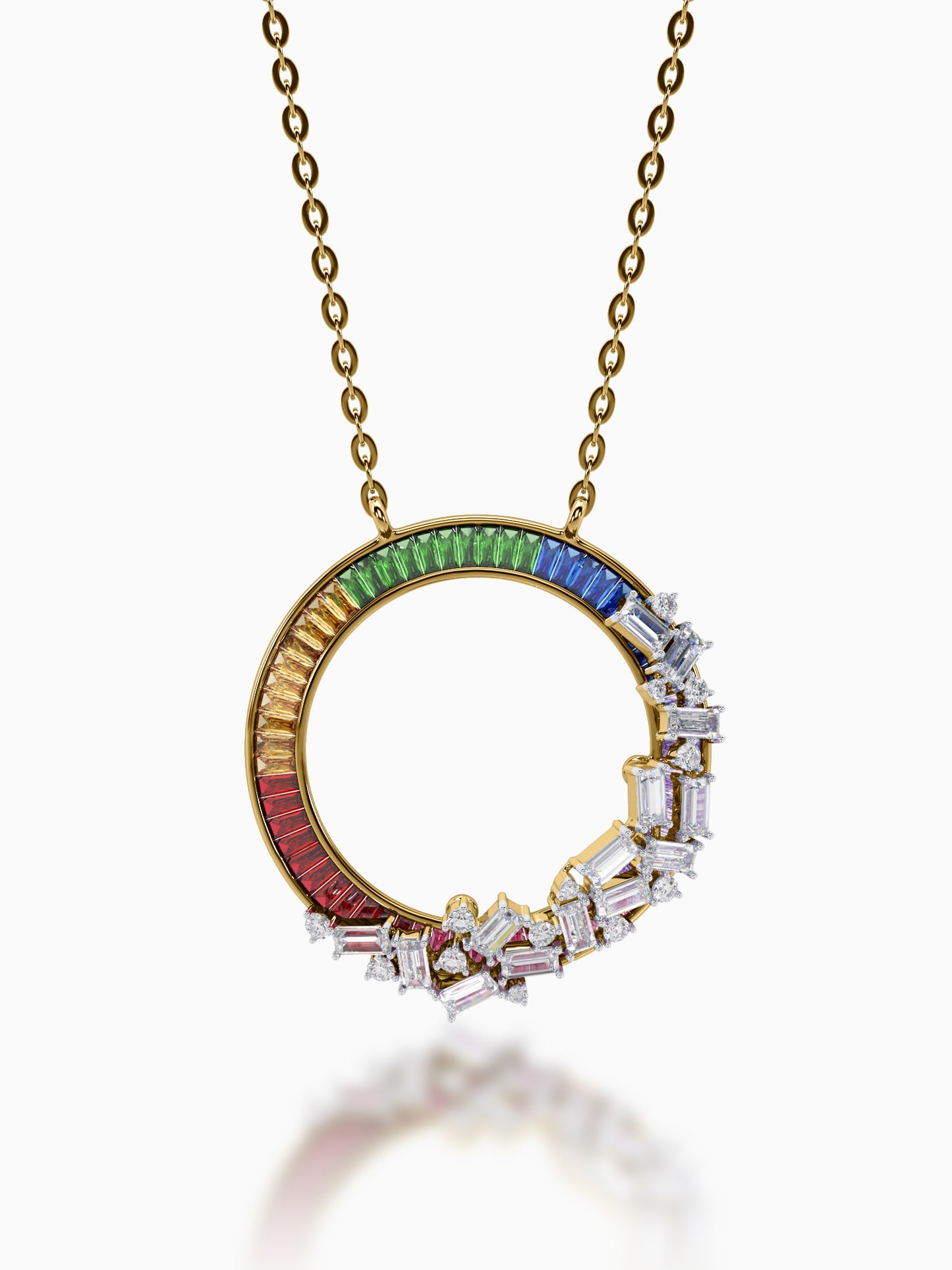 Multicolored Women Diamond Pendant with Chain